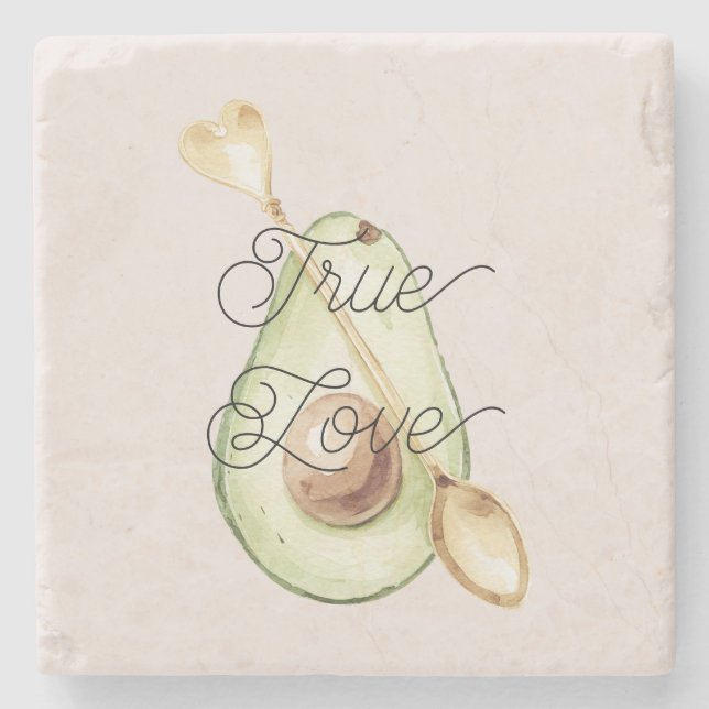Blush Pink Avocado Heart Spoon  Stone Coaster (Front)