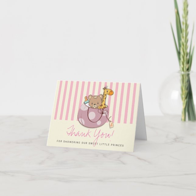 Blush Pink Baby Animals Baby Shower Thank You Card (Front)