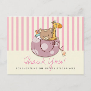 Blush Pink Baby Animals Baby Shower Thank You Postcard