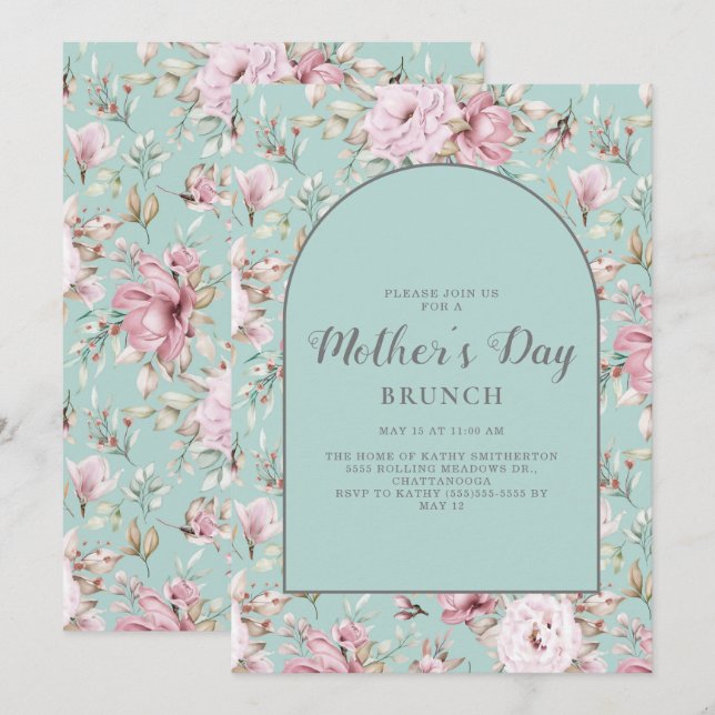 Blush Pink Baby Blue Chic Mother's Day Brunch  Invitation (Front/Back)