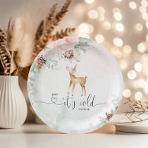 Blush pink baby deer baby its cold outside paper plates