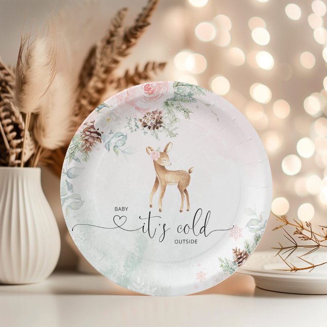 Blush pink baby deer baby its cold outside paper plates (Creator Uploaded)