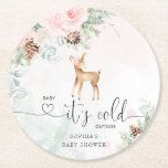 Blush pink baby deer baby its cold outside round paper coaster<br><div class="desc">Blush pink baby deer baby its cold outside Round Paper Coaster
Matching items available.</div>
