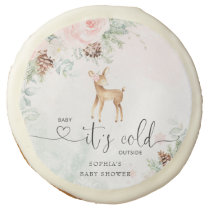 Blush pink baby deer baby its cold outside sugar cookie