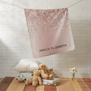 Blush Pink Baby Girl Monogram Rose Gold Baby Blanket