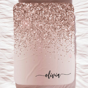 Blush Pink Baby Girl Monogram Rose Gold Blanket