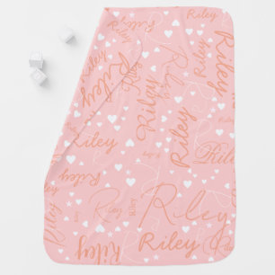 Blush Pink Baby Girl Names and Small Hearts  Blanket