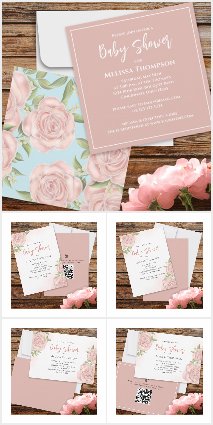 Blush Pink Baby Girl Shower Floral Botanical Roses