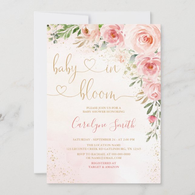 Blush Pink Baby In Bloom Baby Shower Invitation (Front)
