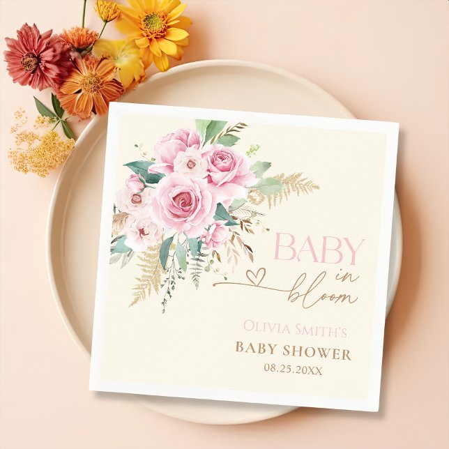 Blush Pink Baby In Bloom Boho Floral Baby Shower Napkins (Creator Uploaded)
