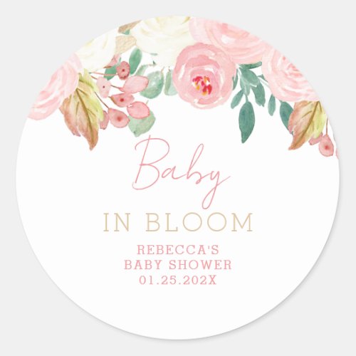 Blush Pink Baby In Bloom Girl Baby Shower Favor Classic Round Sticker