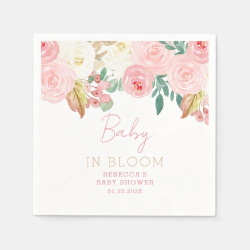 Blush Pink Baby In Bloom Girl Baby Shower Napkins