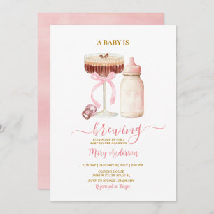 Blush Pink Baby Is Brewing Milk Bottle Baby Shower Invitation