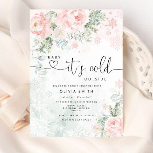 Blush pink Baby its cold outside baby shower Invitation