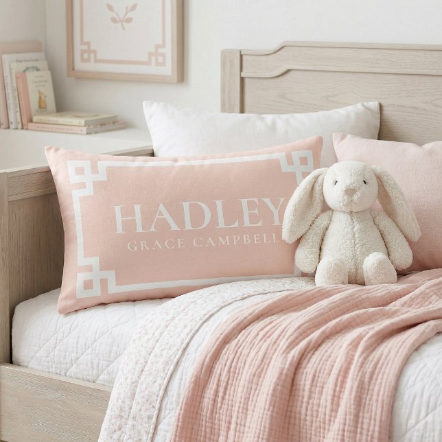 Blush Pink Baby Name Monogram Lumbar Pillow (Creator Uploaded)