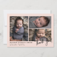 Blush Pink Baby Photo Collage New Baby Thank You Announcement