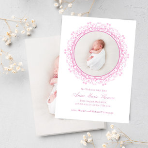 Blush Pink Baby Photo Floral Script Birth
