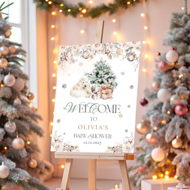 Blush Pink Baby Polar Bear Baby Shower Welcome Foam Board (Creator Uploaded)