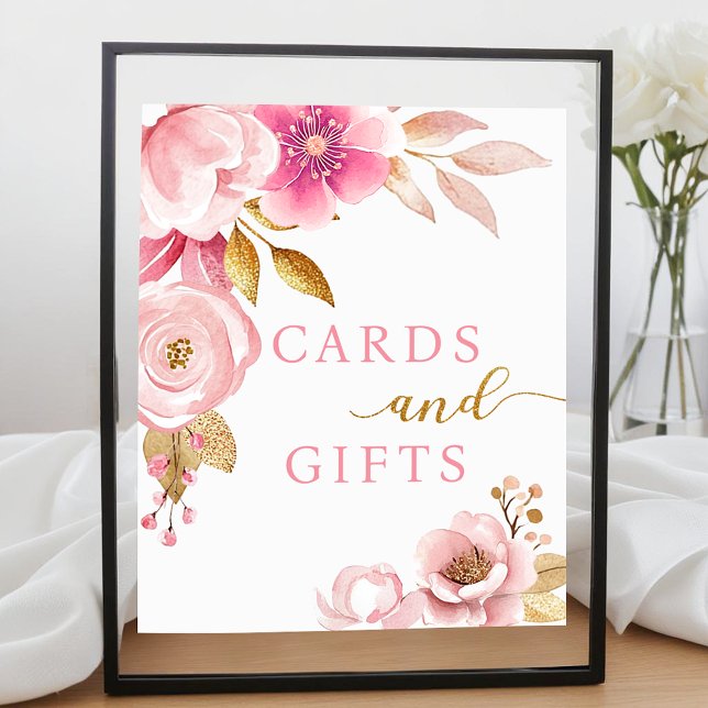 Blush Pink Baby Shower Cards & Gifts Sign (Party Table Poster Sign)