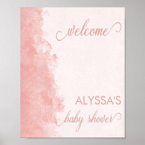 Blush Pink Baby Shower Elegant Calligraphy Welcome Poster