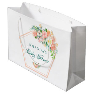 Blush Pink Baby Shower geometric floral copper Large Gift Bag
