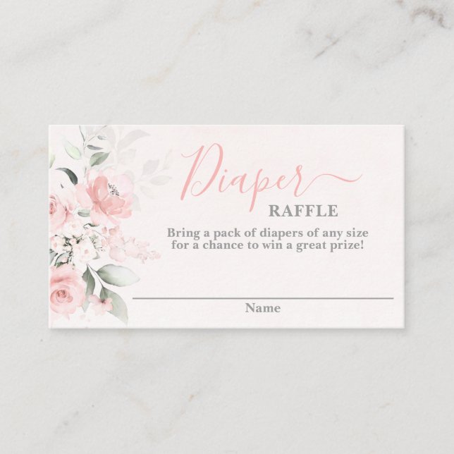Blush Pink baby shower girl Diaper Raffle Card (Front)