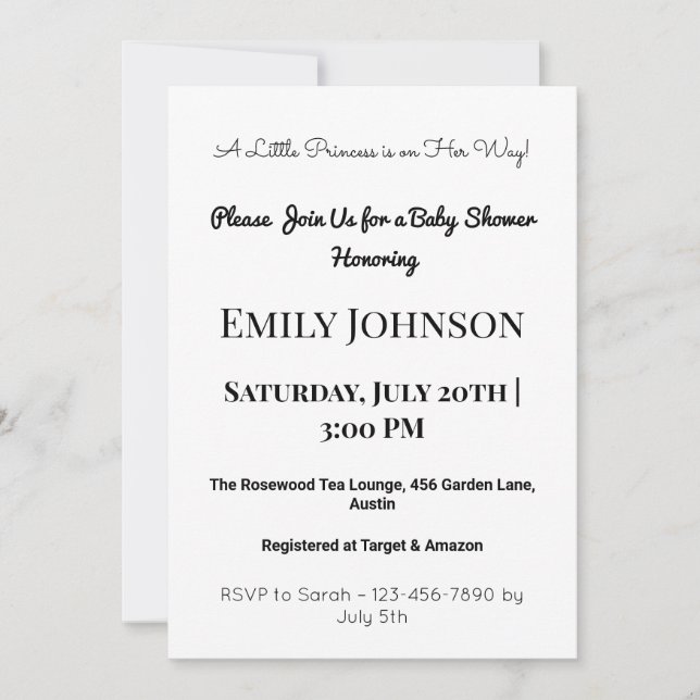 Blush Pink Baby Shower Invitation for a Girl (Front)