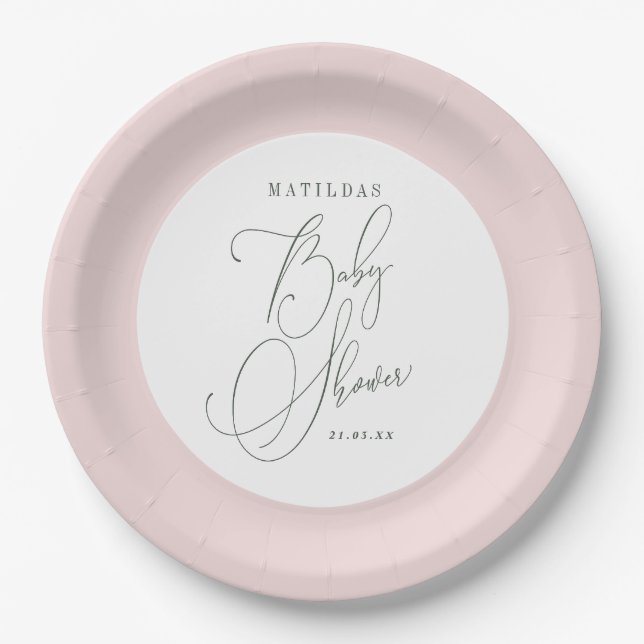 Blush pink Baby shower Paper Plates (Front)