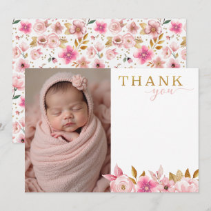 Blush Pink Baby Shower Photo Thank You Card