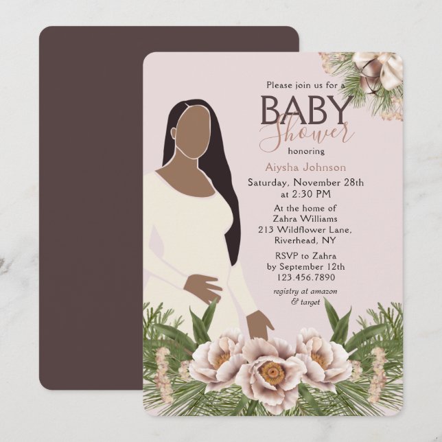 Blush Pink Baby Shower Watercolor Floral Invitation (Front/Back)
