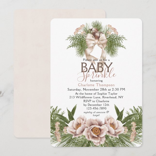 Blush Pink Baby Sprinkle Winter Floral Baby Shower Invitation (Front/Back)