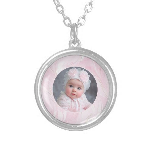 Blush Pink Babys First Christmas Silver Plated Necklace