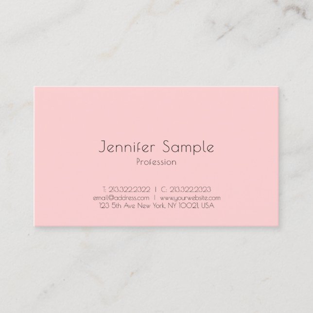 Blush Pink Background Modern Simple Template Business Card (Front)