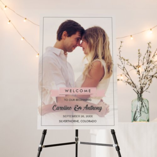 Blush Pink Badge Photo Wedding Welcome Sign