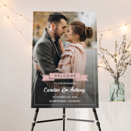 Blush Pink Badge Photo Wedding Welcome Sign