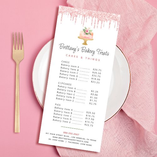 Blush Pink Bakery Cake Glitter Pastry Chef Menu