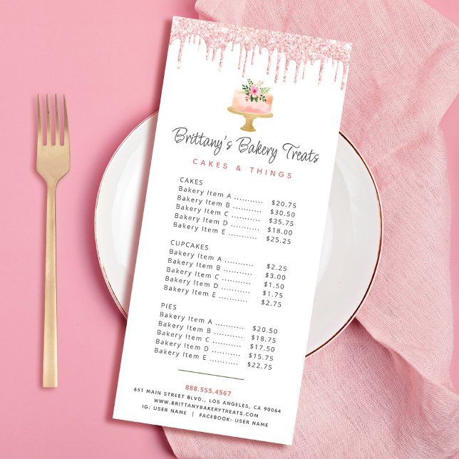 Blush Pink Bakery Cake Glitter Pastry Chef Menu (Creator Uploaded)