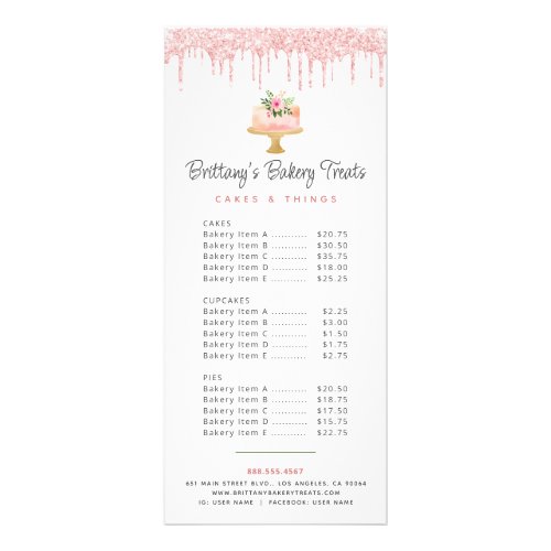 Blush Pink Bakery Cake Glitter Pastry Chef Menu