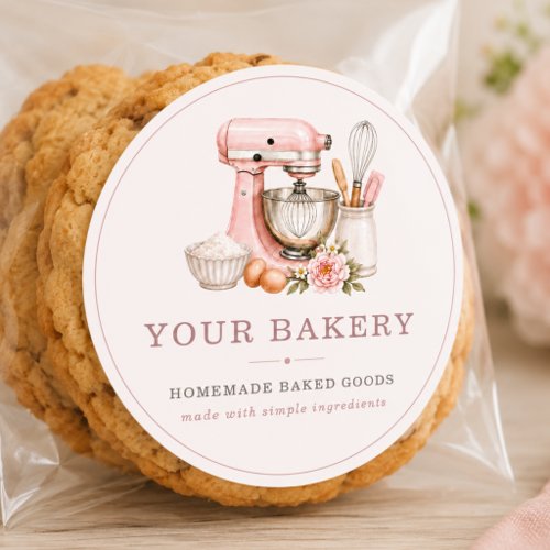 Blush Pink Bakery Cake Mixer Floral Business Label