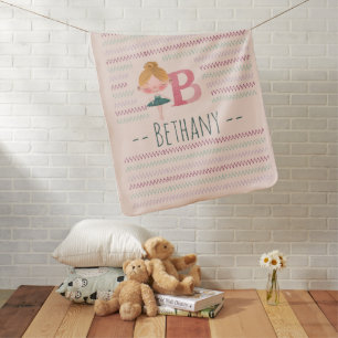Blush Pink Ballerina Monogram B – Personalized Art Baby Blanket