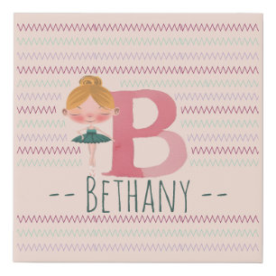 Blush Pink Ballerina Monogram B – Personalized Art Faux Canvas Print