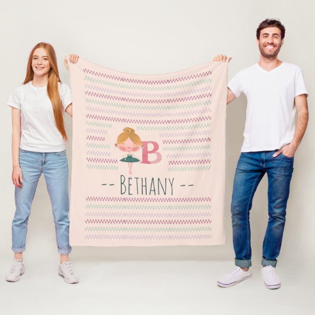 Blush Pink Ballerina Monogram B – Personalized Art Fleece Blanket (In Situ)