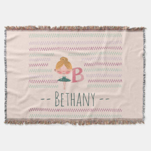 Blush Pink Ballerina Monogram B – Personalized Art Throw Blanket