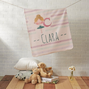 Blush Pink Ballerina Monogram C Name Baby Blanket