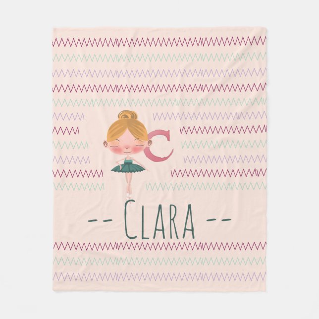 Blush Pink Ballerina Monogram C Name Fleece Blanket (Front)