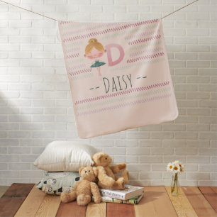 Blush Pink Ballerina Monogram D Name Blanket