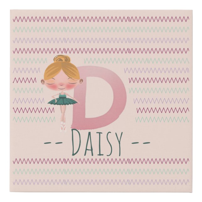 Blush Pink Ballerina Monogram D – Personalized Art Faux Canvas Print (Front)