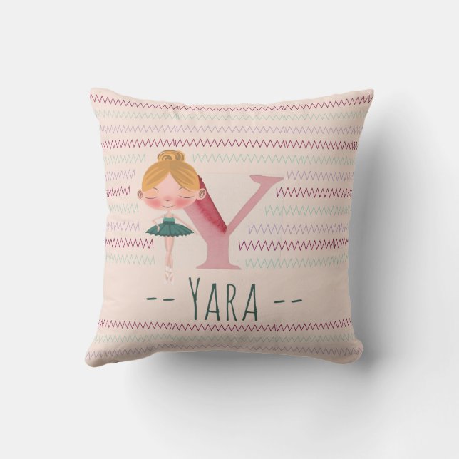 Blush Pink Ballerina Monogram Y – Personalized Art Throw Pillow (Back)