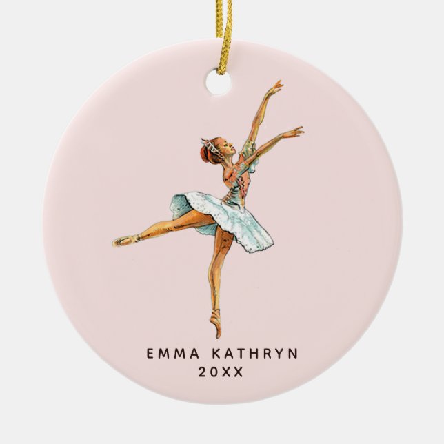 Blush Pink Ballerina Nutcracker Personalized Girl Ceramic Ornament (Front)