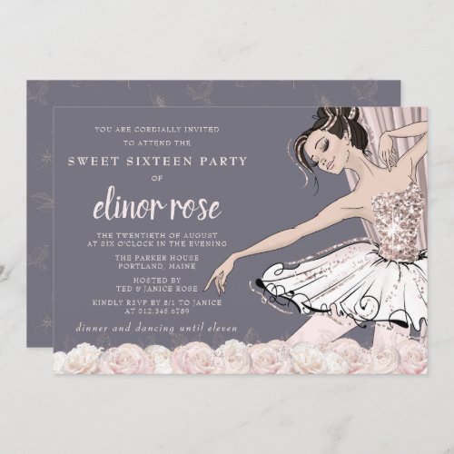 Blush Pink Ballerina Sweet 16 Party Invitation